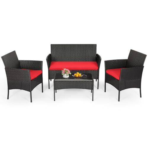 FDW 4-Piece Red Patio Furniture Set
