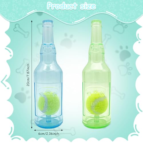 2 PCS Hundespielzeug Mit Wasserflasche, Bierflaschen Hundespielzeug mit Tennisball, Flaschen Kauspielzeug Hunde, Dog Quietschend Kauspielzeug, Spielzeug für Kleine Mittlere Große Hunde (Grün+Blau)