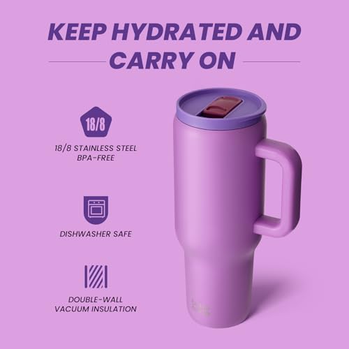 BOTTLE BOTTLE 40oz (1.2L) Kaffeebecher aus Edelstahl mit Griff & Strohhalm, BPA-frei, isolierter Thermobecher für Reise, Büro, Uni & Sport, Geschenkidee für Kaffee- und Teeliebhaber (Pflaume) 5