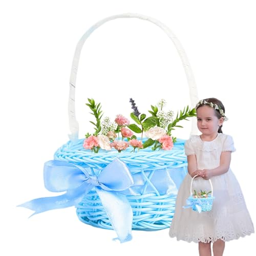 Cesta de boda, cesta de boda tejida de ratán - Petal Floral | Cesta de picnic decorativa tejida con asa para accesorios de decoración de bodas en