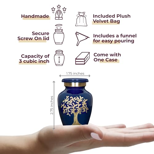 Image of Trupoint Memorials Small Urns for Human Ashes Keepsake, Tree of Life Decorative Mini Cremation Urn for Adult Men and Women, Small Blue