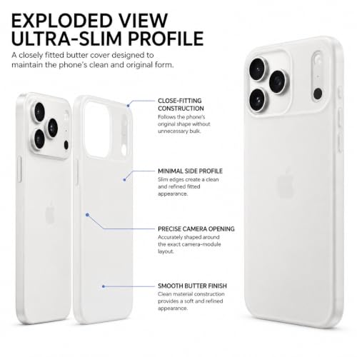 Image of FIRST MART Back Cover for iPhone 17 Pro Max | Ultra-Thin Frosted Matte Semi-Transparent Silicone Case, Anti-Slip Grip, Precise Fit | White