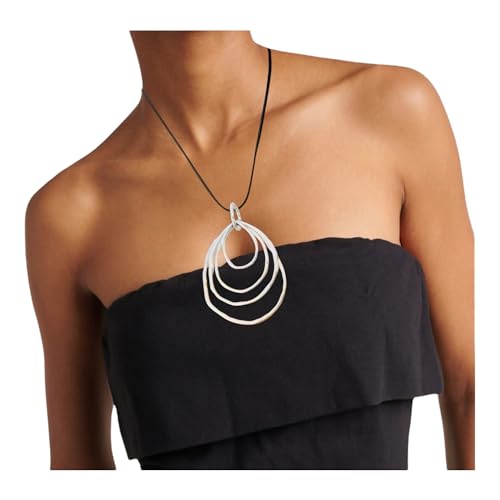 Boho Leather Necklace with Hammered Metal Rings