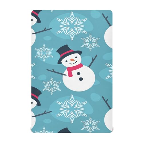 Moudou Christmas Snowman Playard Sheet for Boy Girls, Soft Breathable Fitted Toddler Sheet for Standard Playard Bed Mattress, 39 x 27 x 5 Inch