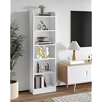 Hzuaneri Bookcase, 6-Tier Narrow Tall Bookshelf, White Wooden Bookshelf with Adjustable Shelf,Open Storage Shelf for Bedroom, Living Room, Home Office,24 x 48 x169.5cm White, 02903XBC