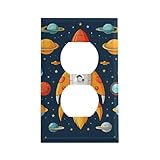 Rocket Clipart Space Ship Wall Plates for Electrical Outlets Duplex Outlet Covers Receptacle Wallplate Decorative Wall Plate for Light Switch Plugs Cover for Kitchen Bathroom Bedroom