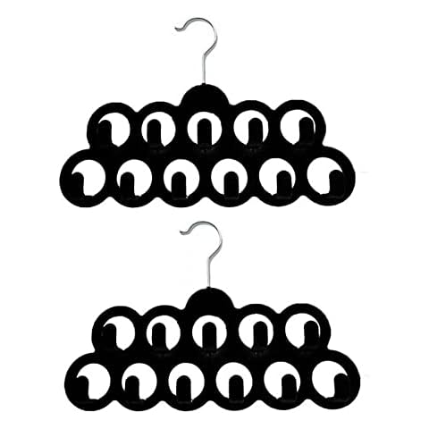 2PCS Belt Hanger Clothes Hanger, Flocked Velvet Finish Scarf Holder with 11 Loops and Hooks, Non Slip Scarf Rack Swivel Hook Organizer Hanging Closet Holder Tie Hanger for Shawls, Scarves, Ties(Black) Cover