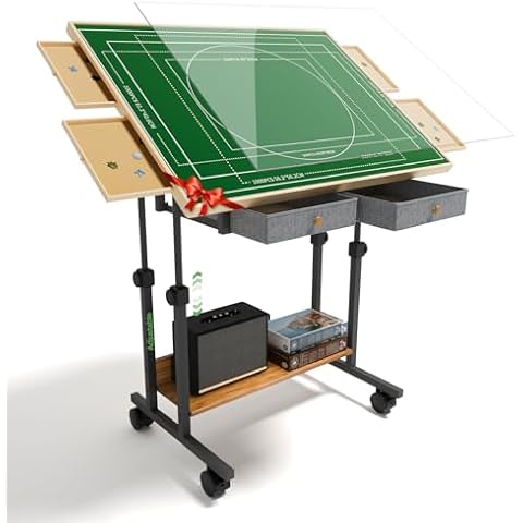CODACE 1500 Piece Jigsaw Puzzle Table with Legs, Adjustable 5-Tilting-Angle Board with 6 Drawers & Cover, 35"x 26" Wooden Puzzle Board with 4 Wheels for Adults Cover