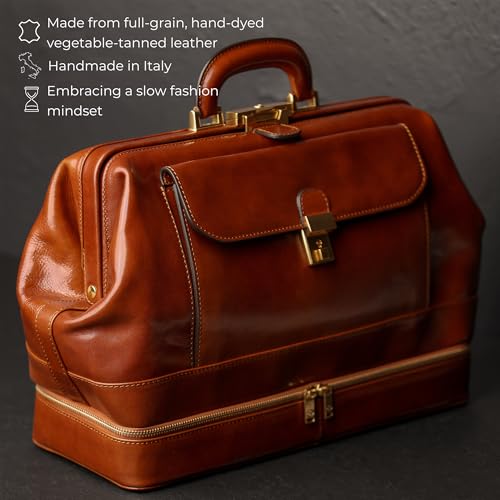 Image of Time Resistance Leather Doctor Bag - Italian Handmade Medical Bag - Vintage Style Handbag - Real Leather Briefcase