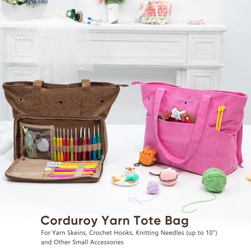 Image of MYBAGZING Large Yarn Tote Organizer - Corduroy Knitting Storage Holder for Yarn, Hooks & Accessories, Portable Craft Carryall for Crocheting Lovers, Mother's Day Gift