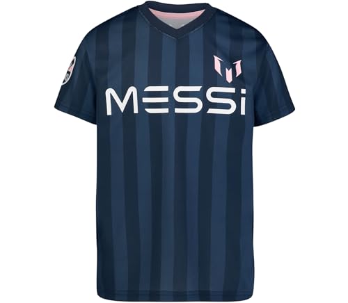 Image of Messi Boys' Lifestyle Short Sleeve Top, Loose-fit V-Neck Shirt with Logo, Comfortable