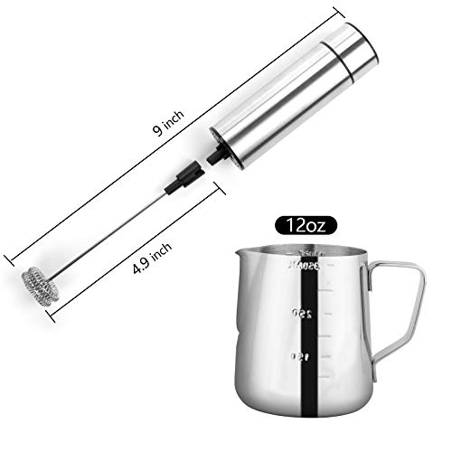 Yarlung Edelstahl Milchaufschäumer und 12 oz Krug Set, Handheld Batteriebetriebener Schaummacher, Schneebesen… – Bild 3