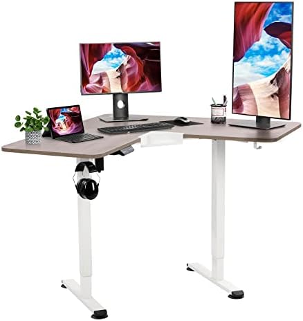 Height Adjustable Standing Desk,L-Shaped Computer Desk with USB Charging Electric Sit Stand Desk 110x110 cm Gaming Desk Home Office Stand up Desk,Home/Office Furniture (Gray)