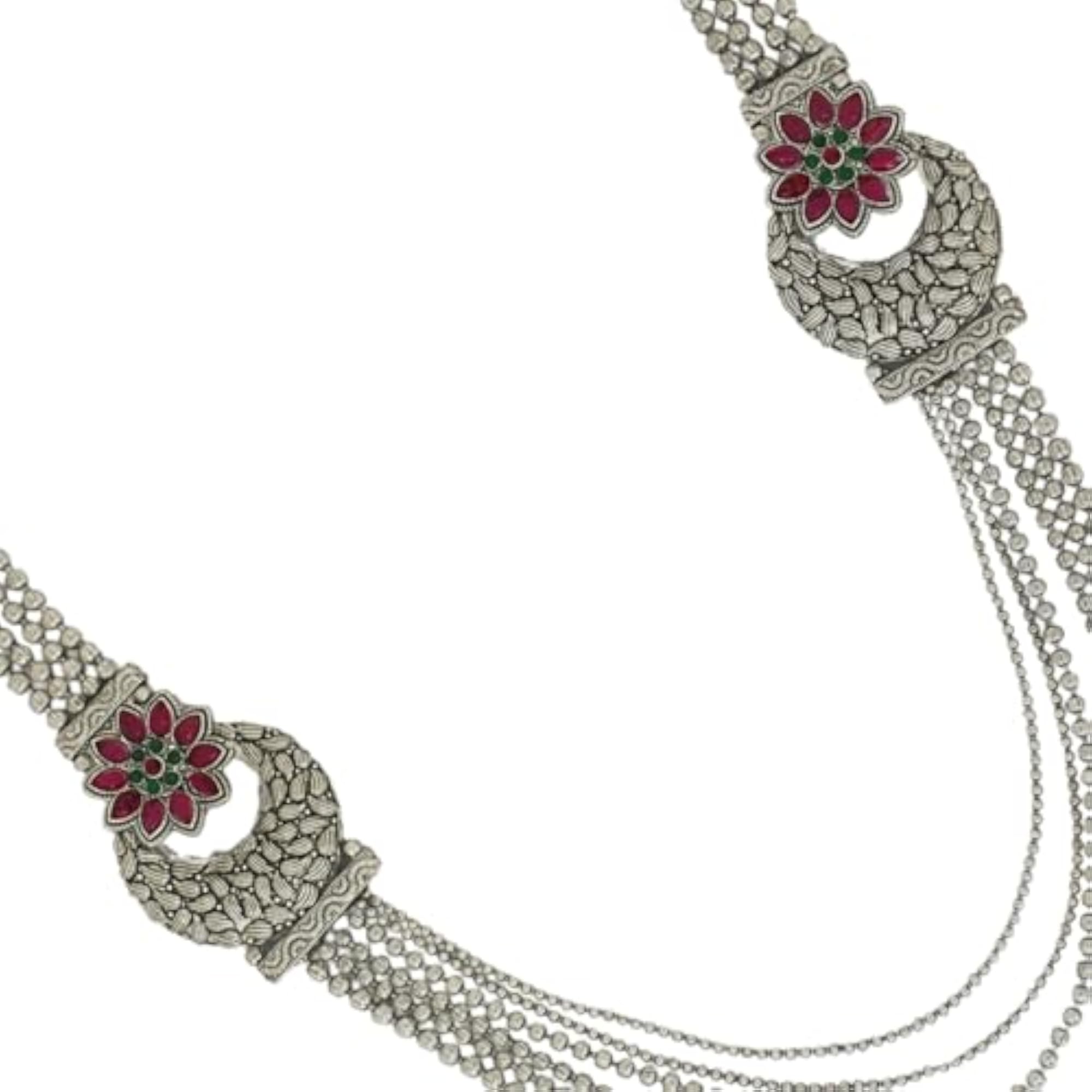Oxidised Silver Layered Necklace Set with Earrings