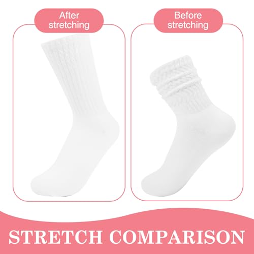6-pair White Slouch Socks for Women, Crew Slouchy Socks for Women Size 5-113