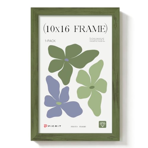 Picrit 10x16 Picture Frame with HD Shatter-Resistant Cover Photo Frame for Gallery Wall Fits 10 x 16 Posters and Diamond Art Vertical and Horizontal Hanging Green Wood Grain 1 Pack