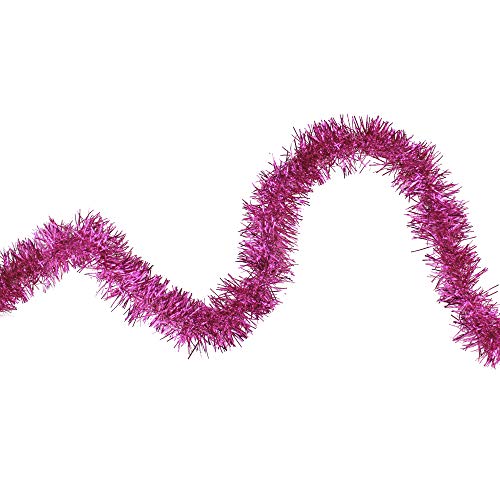 Shiny Pink Traditional Tinsel Garland - 50 feet Unlit