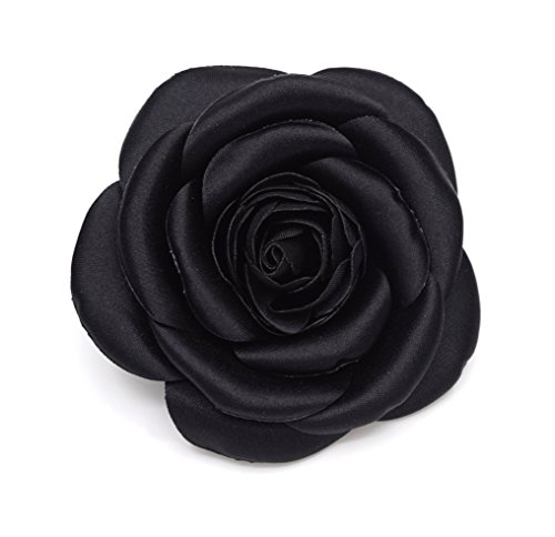 Broche fleur camélia en satin. (noir), diamètre 8,50cm.