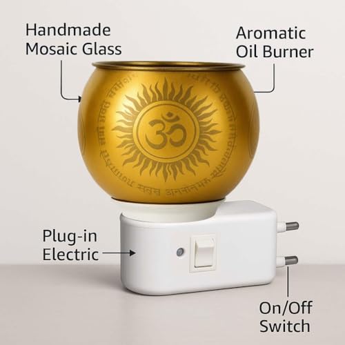 Image of Glass Kapoor Dani Electrical Camphor Diffuser /Ganesh Ji Om Electric Camphor Diffuser Burner for Home /Multipurpose Aroma Dhoop Dani /Kapurdani Night Lamp with On /Off Switch for Heating