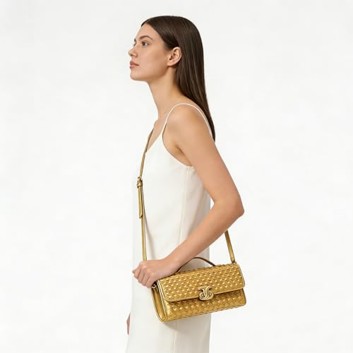 Image of JYG Woven Handbag for Women Fashion Evening Shoulder Bag PU Leather Handmade Clutch Purse Casual Crossbody Bags 2024