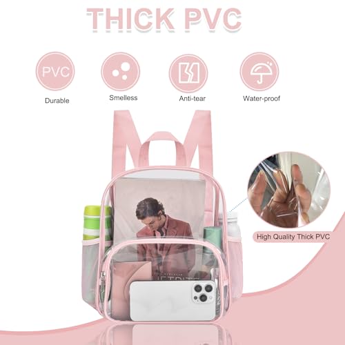 Image of Busiuw Clear Backpack for Stadium Events Clear Backpack 12x12x6 with Front Pocket for Concert Sport Events Work Travel (Pink)