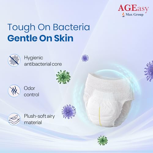 Image of AGEasy (Max Group) Unisex Adult Diapers Pants | XL (Waist 38-65 inches) | 12-Hours of Dryness & Comfort | Gel-Lock Absorption | Anti-Sag & Antibacterial Hygiene | Invisible Fit, Odor Control, India's First Smart Liquid Distribution Pants