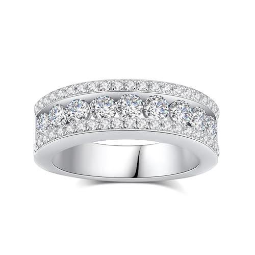 Moissanite Wedding Band for Women D Color VVS1 Moissanite Eternity Rings 18K White Gold Plated S925 Sterling Silver Promise Engagement Rings for Women Wife Men