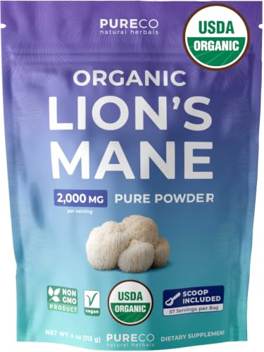 USDA Organic Lions Mane Powder - Lion Mane Mushroom Supplement for Coffee Smoothies & More - Nootropic Brain Supplement for Memory and Focus Support - Vegan Non-GMO & No Fillers (57 Servings)