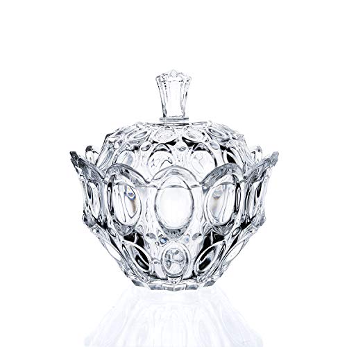 Diamond Star Glass Candy Dish With Lid, Crystal Clear Large Covered Candy Bowl Cookie Jar Candy Buffet Storage Container For Home And Kitchen Office (Large. H: 7", D: 6.5") #TOP3