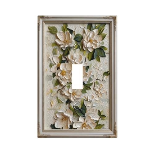 Plaque décorative magnolia blanc pour interrupteur chic