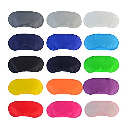 Wobe 30 pcs Colorful Eye Mask Cover, Sleep Mask with Nose Pad and Elastic Straps Comfortable Lightweight Blindfold Eyeshade Eyepatch for Kids Women Men for Travel Sleep or Party Supplies Game 15 Color