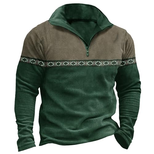 Thatrich Mens Quarter Zip Pullover Lightweight Athletic Shirts Retro Ethnic Print Sweatshirt Long Sleeve Casual Sweat Shirts