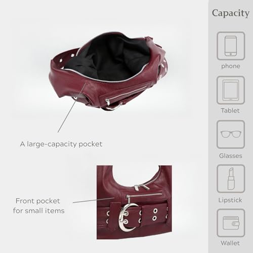 Hobo Bag for Women Vegan Leather Slouchy Tote Bag Vintage Medium Y2K Shoulder Handbag4