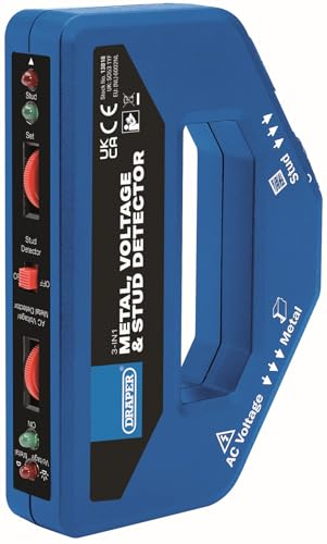 Draper 3 in 1 Metal, Voltage and Stud Detector | Cable Finder | 27mm Max Depth Penetration | PP3 Battery Powered | 13818