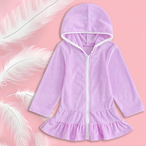 Toddler Girls Cover Ups for Swimwear Kids Hooded Towel Beach 𝐑obe Terry Cloth Swim Coverups Solid Ruffle Bathing Suit2