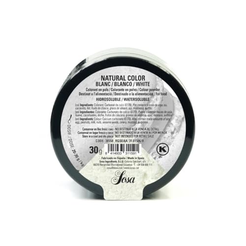 SOSA Colorante Blanco natural en polvo - Hidrosoluble- Uso alimentario - Tarro 30grs