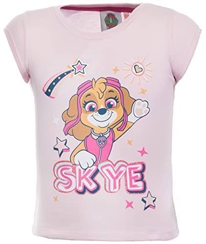 Brandsseller T-shirt pour enfant fille - T-shirt de loisirs à manches courtes avec motifs dans le style de la Pat' Patrouille - Rose, Rose, 122 cm-128 cm