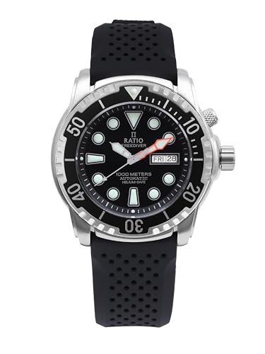RATIO FreeDiver Helium-Safe Dive Watch Sapphire Crystal Automatic Diver Watch 1000M Water Resistant Diving Watch for Men (Black)