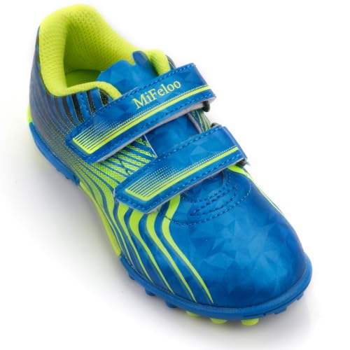 MiFeloo Toddler Turf Soccer Shoes Boys Girls Indoor TF Soccer Cleats for Toddler Little Kids Blue/Yellow 8(M) US by MiFeloo - Used condition - Image 2