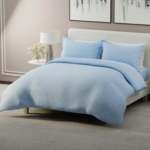 Image of BOUTIQUE LIVING India Radiance Cotton Blend 825 CVC Blue King Bedsheet with 2 Pillow Covers
