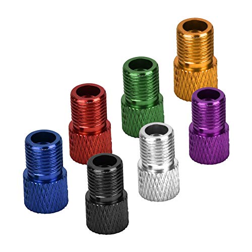 AOWINHIT Juego de Adaptadores de Válvulas de Inflado de Bicicleta de 7 Piezas, Aluminio, Liviano y Duradero, Infla Presta a para Bicicletas de Carretera y de Piñón Fijo