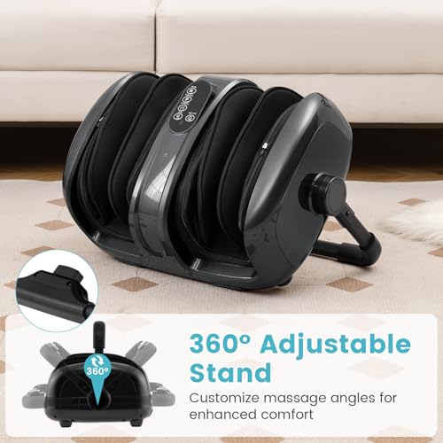 Image of Giantex Foot Massager with Heat, Calf Massager with Remove Control, 2 Vibration Options, 5 Mode & 5 Compression Intensity, 360Adjustable Stand, Shiatsu Foot Massage Machine for Calf Arm Relax (Grey)