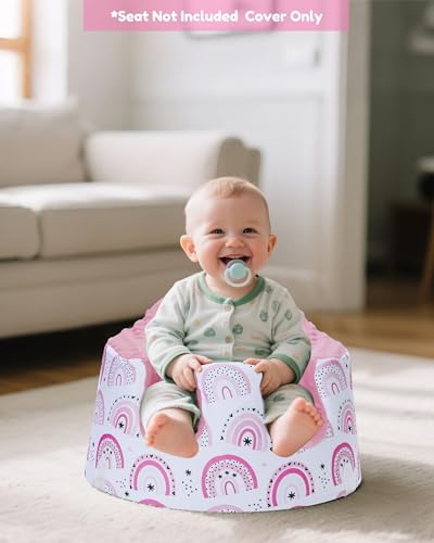 Image of BOMOLOUR Seat Cover Compatible with Bumbo and Nuby Seat, Removable Breathable Baby Floor Seat Cover for Boys and Girls, Seat Not Included (Pink Rainbow)