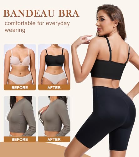 Image of Strapless Bra for Women Seamless Non-Slip Padded Bandeau Bra Wireless Push Up Tube Top Bralette