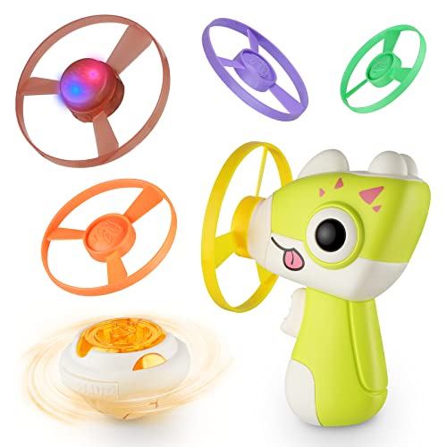 Atesson Flying Disc Launcher Toy, Kids Outdoor Toys, With 1 Flying Saucer Toy And 1 Led Flying Saucer And 1 Led Fidget Spinners, 4 Flying Saucers For Girls And Boys Birthday Gift Green #TOP5