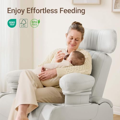 Image of MAMAZING Lullapod Max Power Nursery Rocking Chair with Independent Recline & Footrest, Swivel Nursery Recliner Glider with Electric Adjustable Armrests, Silent Rocking, Oeko-TEX Certified