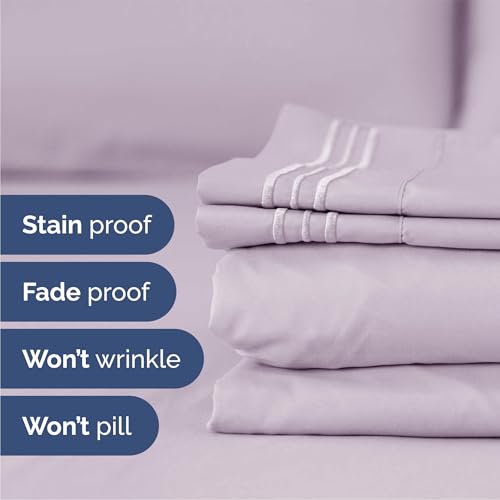 Queen Size 4 Piece Sheet Set - Comfy Breathable & Cooling Sheets - Hotel Luxury Bed Sheets for Women & Men - Deep Pockets, Easy-Fit, Soft & Wrinkle Free Sheets - Light Lavender Oeko-Tex Bed Sheet Set by CGK Unlimited - Image 4