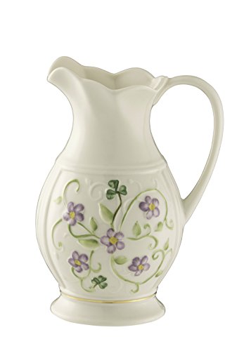 Belleek Irish Flax Handcrafted Fine Parian China Pitcher, Hand Painted