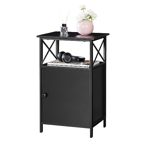 Vecelo END TABLES Black End Side Table, Modern Night Stand With Storage Space And Door,Nightstands For Living Room,Bedroom,Lounge cover