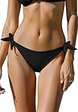 Whalelle Black Bikini Bottoms for Women Tie Side Bathing Suit Bottom Swimsuit Bottom with Medium Coverage M